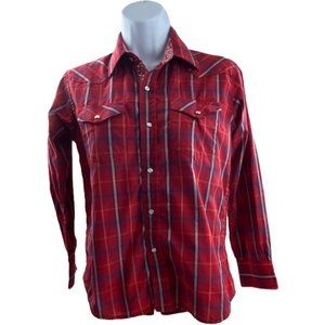 Pelham Red Plaid Western Pearl Snap Long Sleeve Shirt size Medium